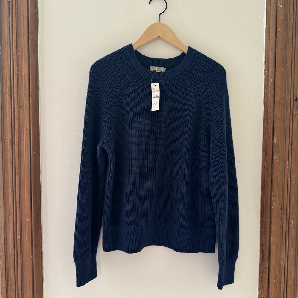 NWT J Crew Navy Blue Cotton classic fisherman sweater (Large)